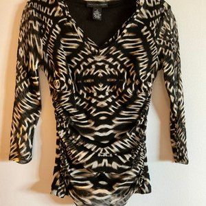 Grace Elements 3/4 sleeve black/tan/white nylon mesh top/fully lined - XS